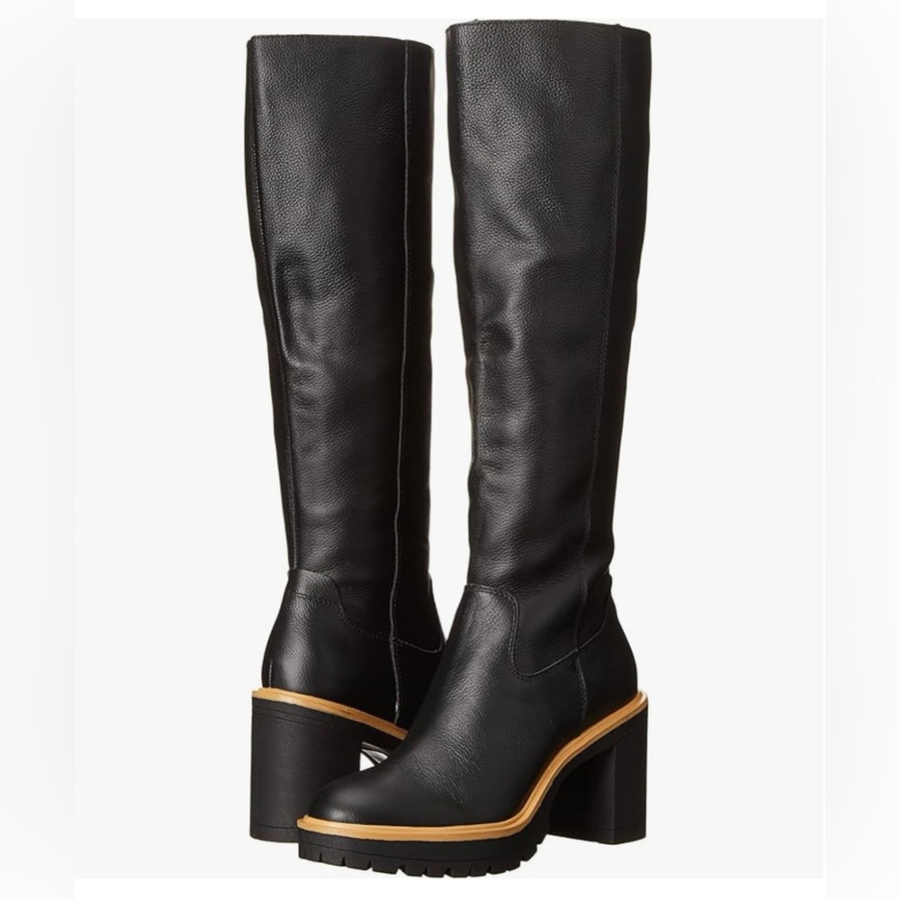 Dolce Vita Black Tall Platform Combat Boots with Tan Trim